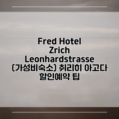 Fred Hotel Zrich Leonhardstrasse (가성비숙소) 취리히 아고다 할인예약 팁