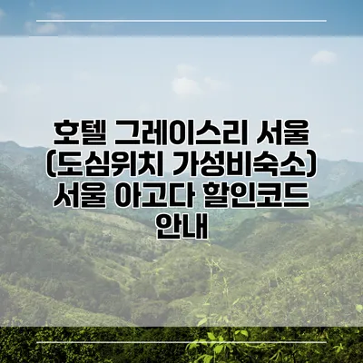 호텔 그레이스리 서울 (도심위치 가성비숙소) 서울 아고다 할인코드 안내